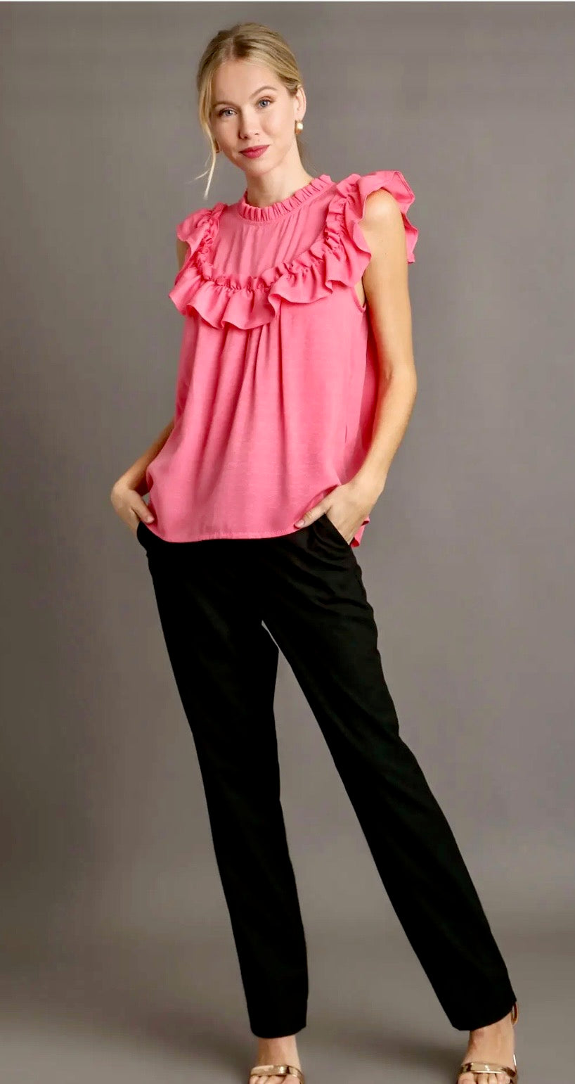 Missy Pink Ruffled Detail Top-Umgee
