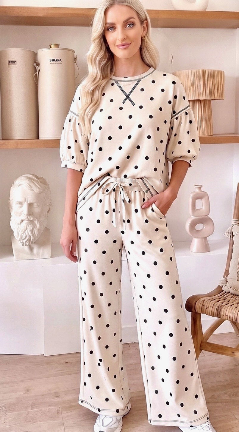 Missy Top - Polka Dot Drawstring Pant Set