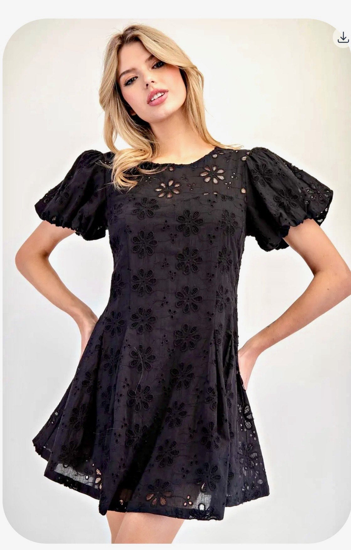 Lace Bubble Sleeve Mini Dress