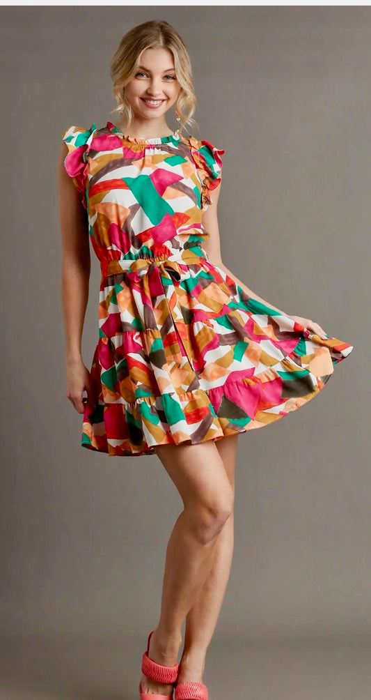 Abstract Print Tiered Dress