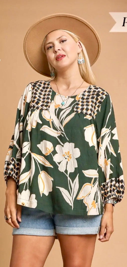 Umgee Mix Floral Print Blouse