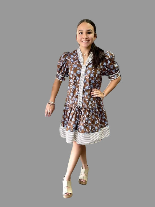 Entro Brown and Blue Floral Dress