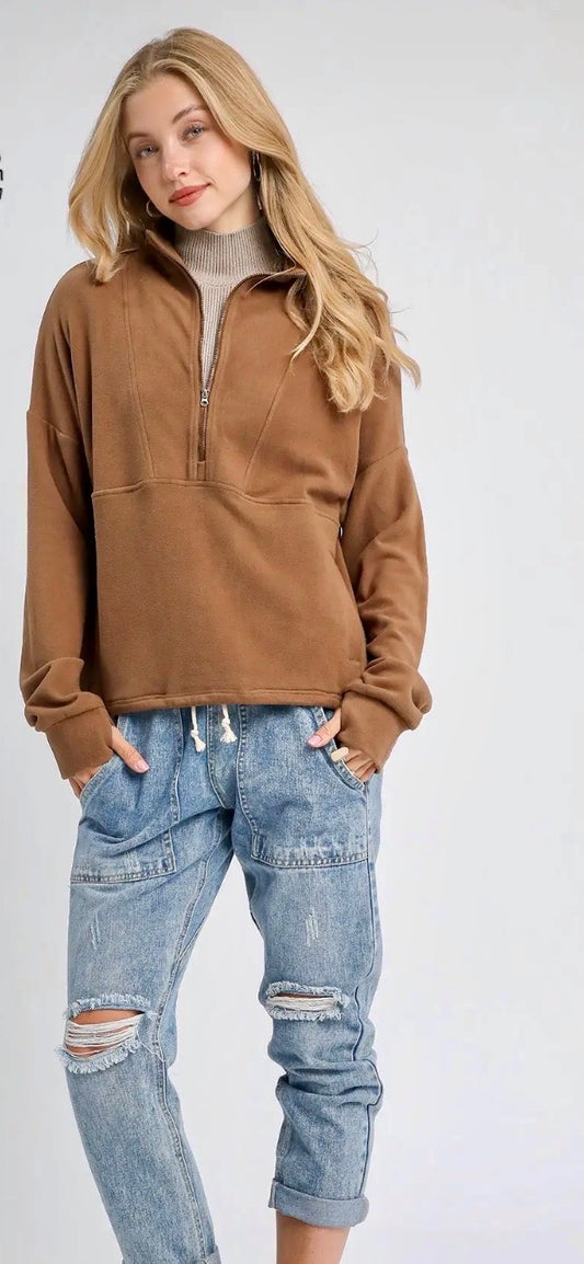 Missy Top - Umgee Half-Zip Pullover Sweatshirt