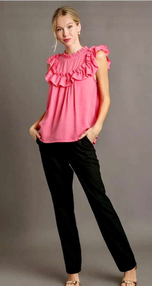 Missy Pink Ruffled Detail Top-Umgee