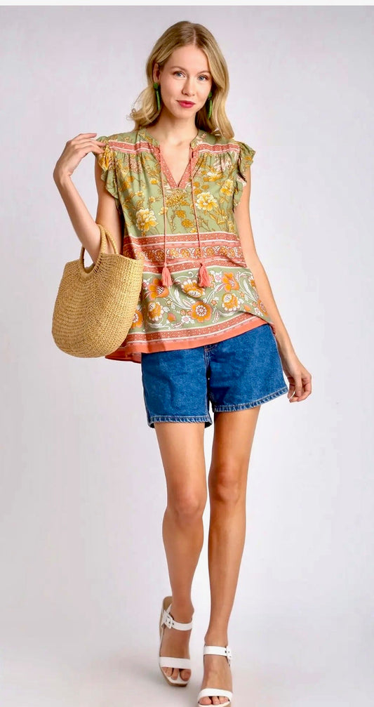 Missy Top - Umgee Sage Split Neck Top