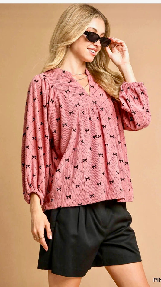 Missy Top - Umgee Pink Bow Blouse