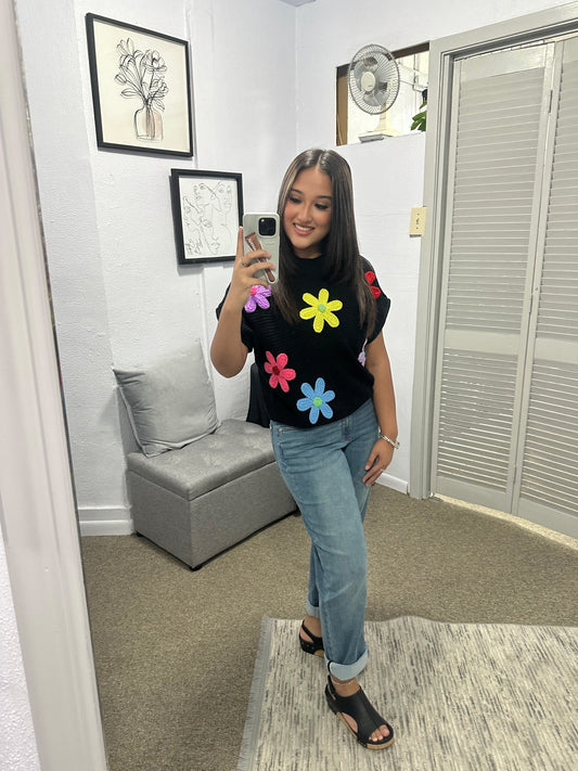 MissyTop Floral Short Sleeve Sweater