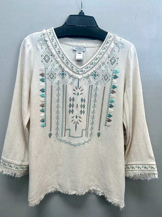 Multiples V-Neck Top With Embroidery