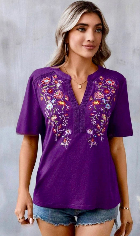 Purple Embroidered Top