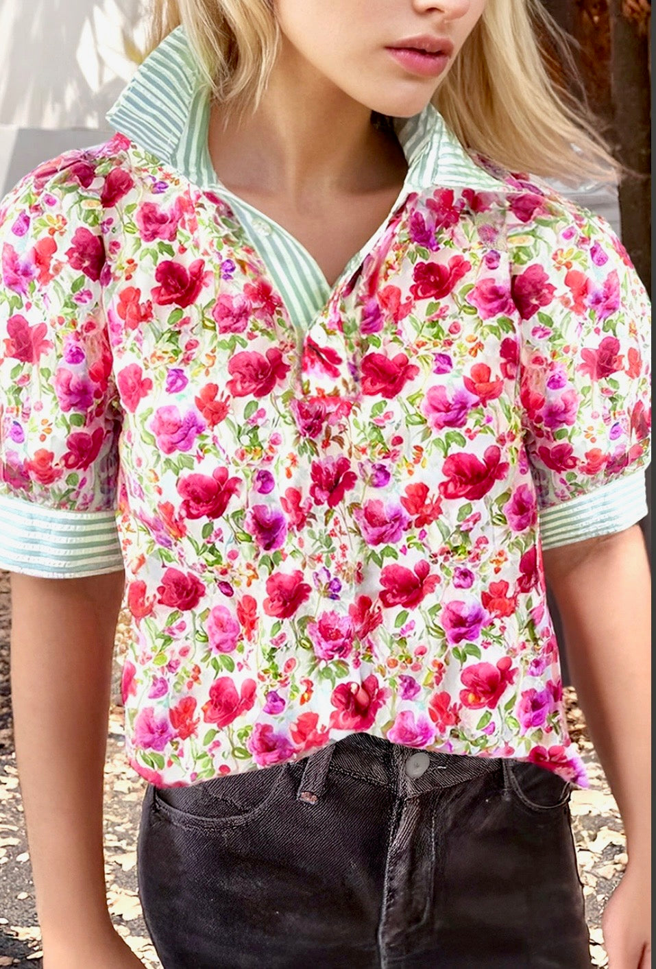Collared Pink Floral Top