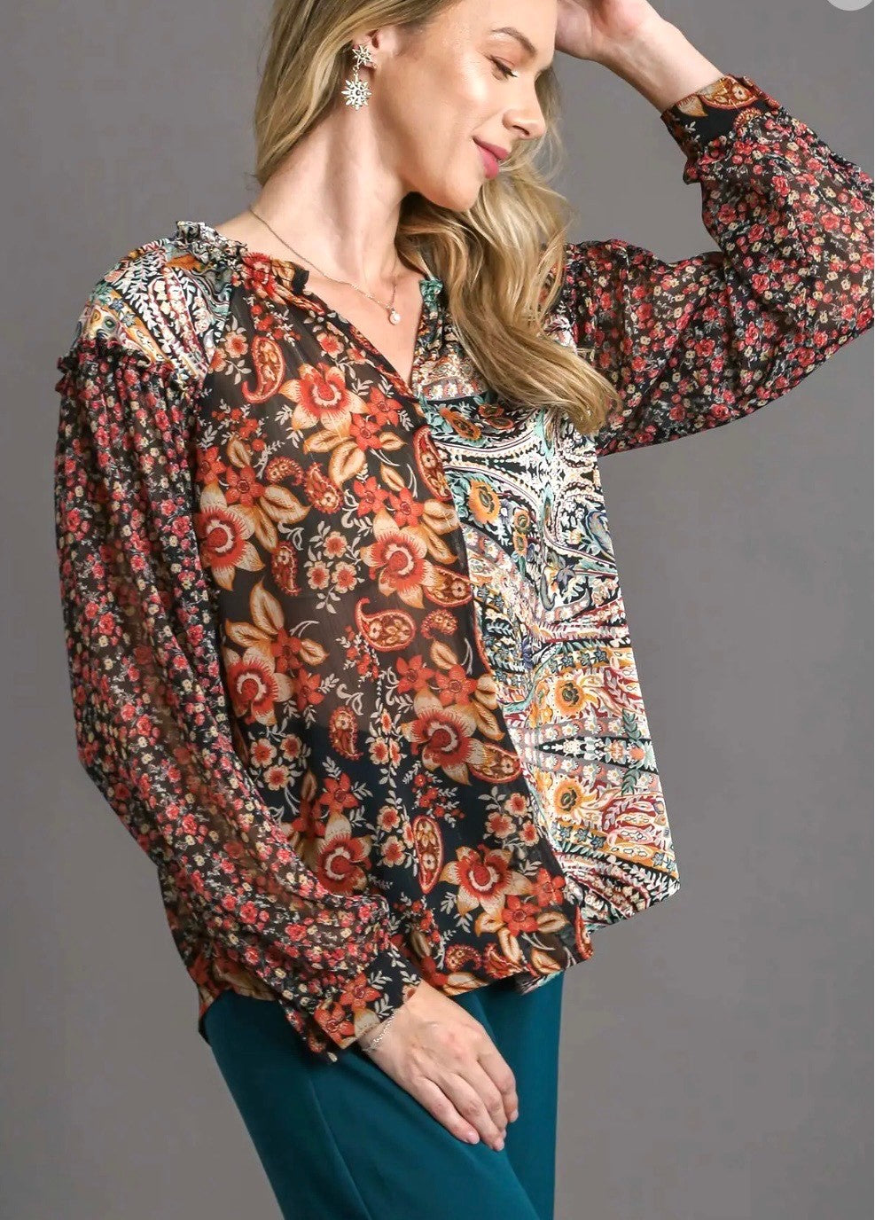 Missy Top - Umgee Mixed Print Blouse