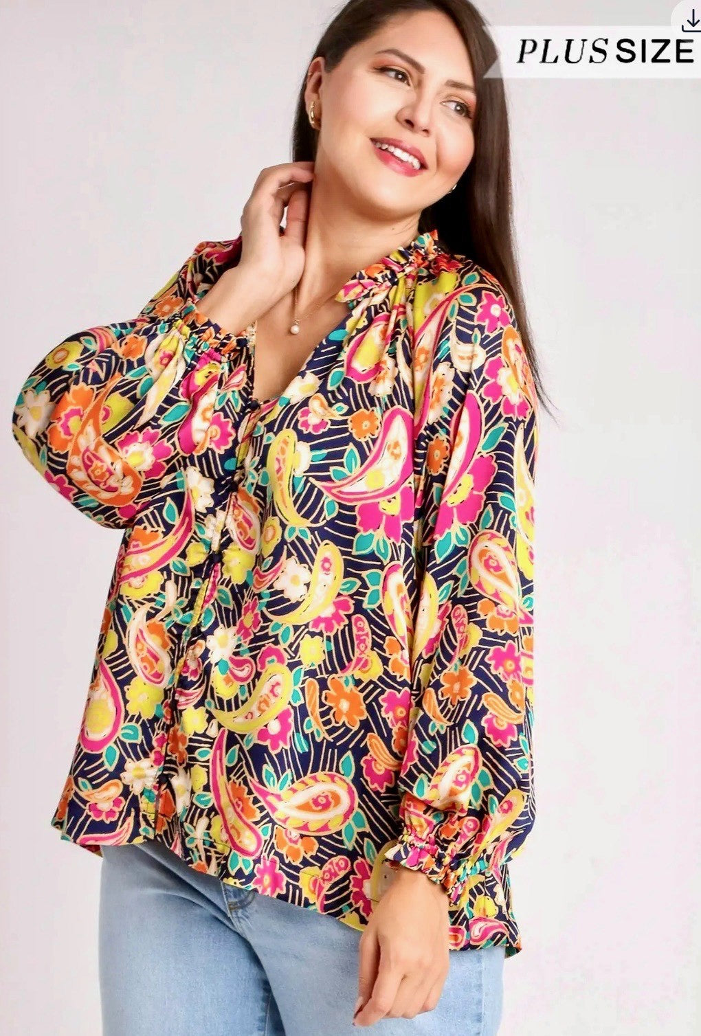 Umgee Top - Satin Paisley Blouse (plus size)