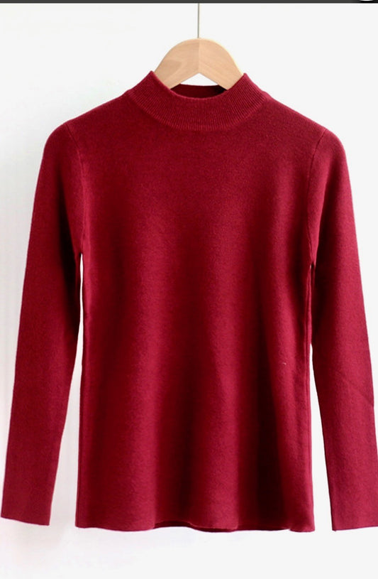 Missy Top - Simple Crew Neck Burgundy Pullover Sweater