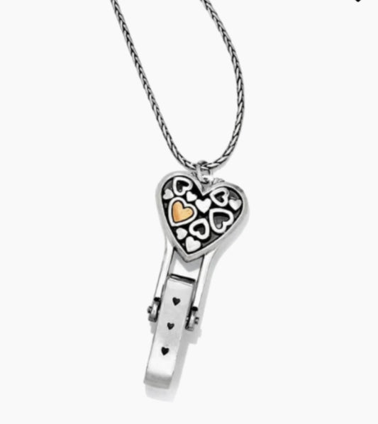 Floating Heart Badge Clip Necklace