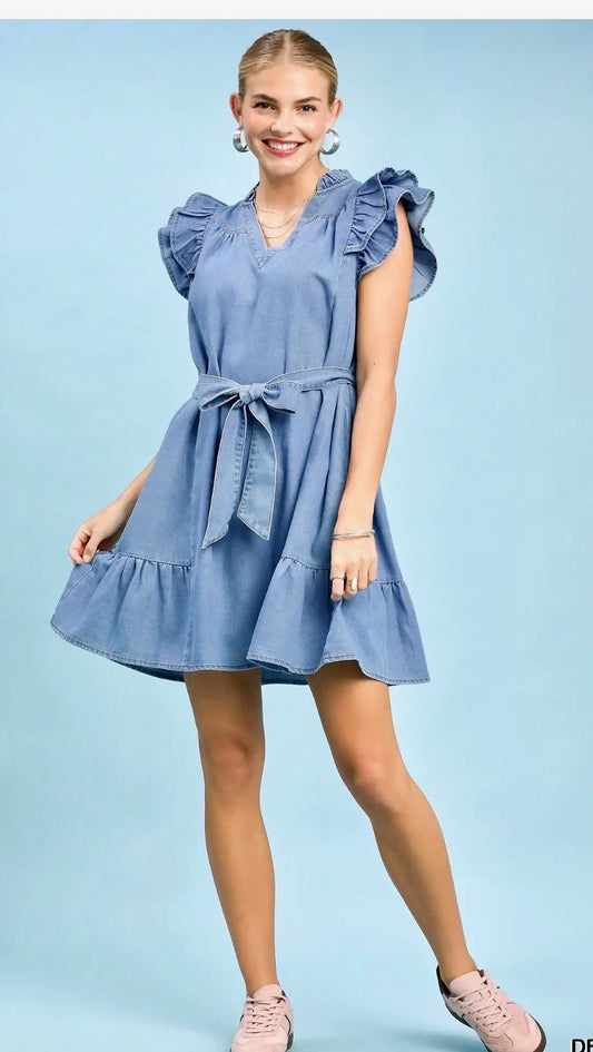 Umgee Chambray Ruffled Dress