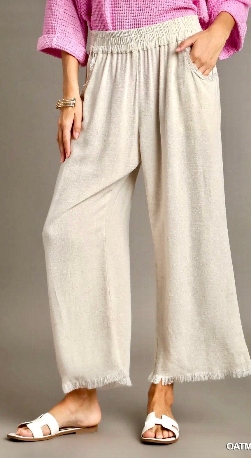 Umgee Frayed Hem Wide-Leg Pants