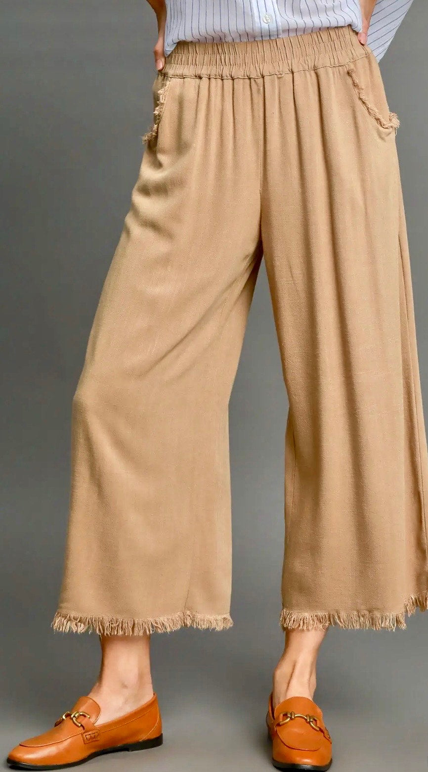Umgee Frayed Hem Wide-Leg Pants
