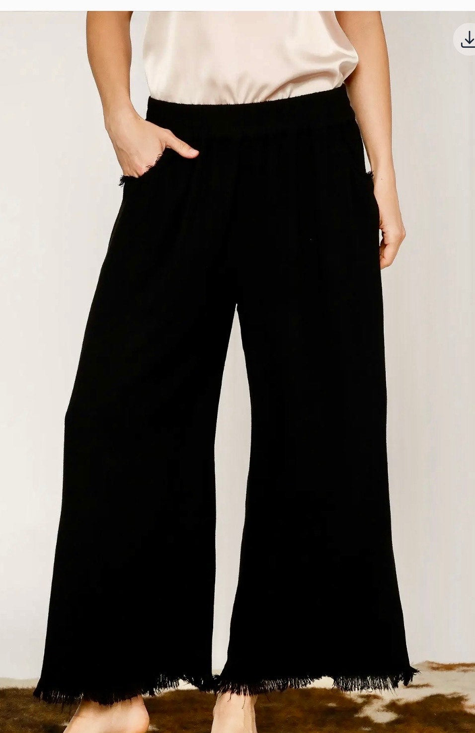 Umgee Frayed Hem Wide-Leg Pants