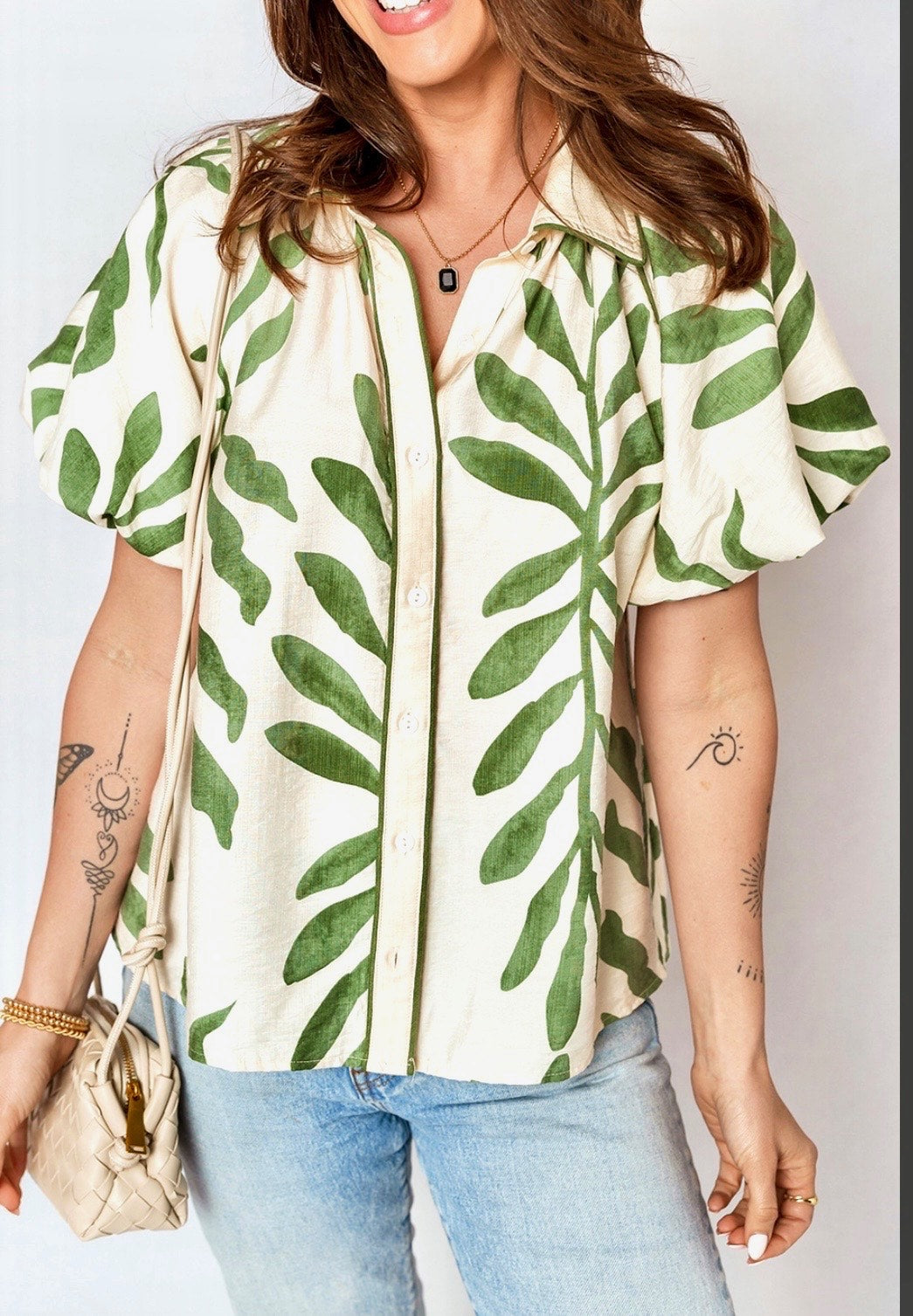 Missy Top - Leaf Print Short Sleeve