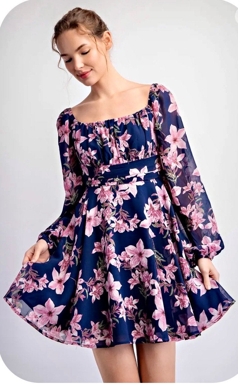 Floral Open Back Tie Mini Dress