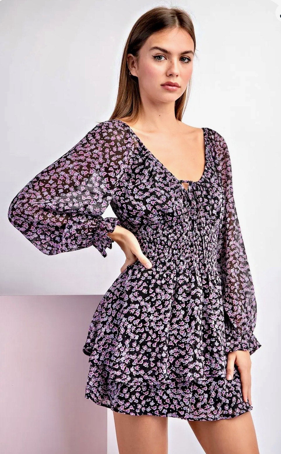 Printed Dress With Puff Sleeves