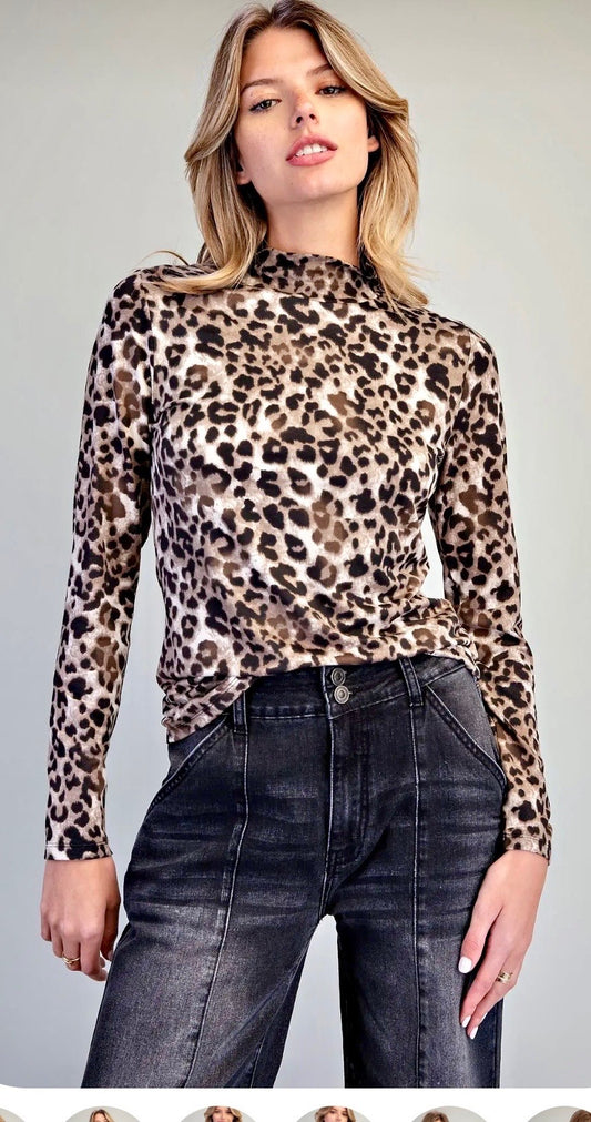 Missy Top - Leopard Mock Neck
