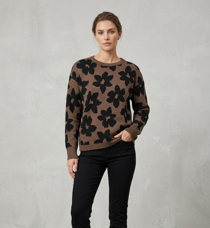 Black Floral Pullover Sweater