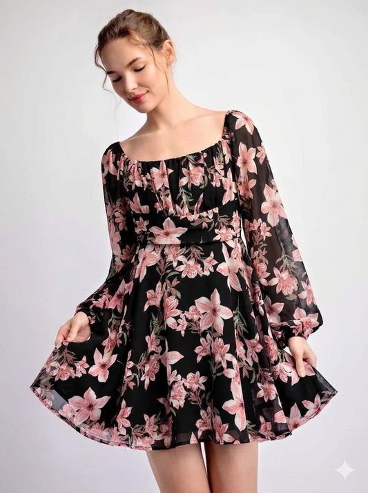 Floral Open Back Tie Mini Dress