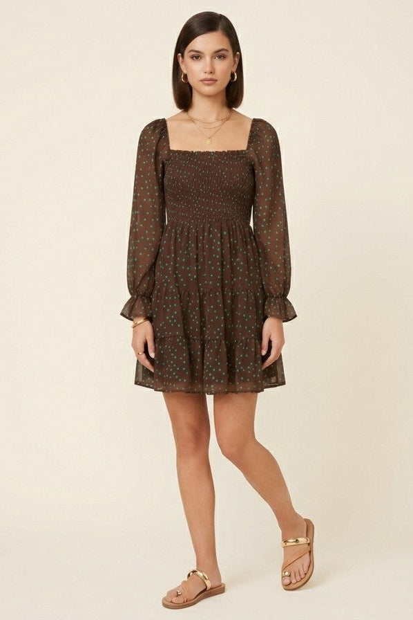 Brown Long-Sleeved Mini Dress